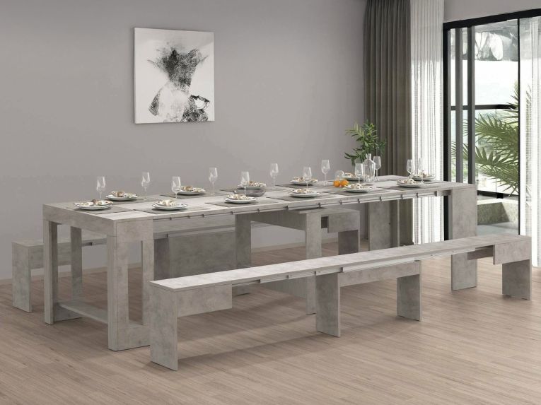 Set tavolo cucina estensibile e 2 panche estensibili grigio 12 posti - Auditore