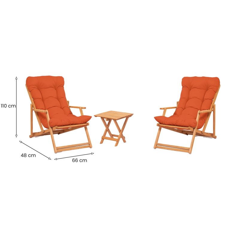 Set Tavolo e Sedie Arancione 2 Posti Dimensione Tavolo 40x40h40 cm, Dimensione Seduta 66x48h110 cm - Biagio