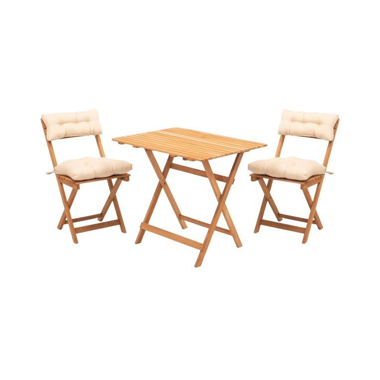 Set Tavolo e Sedie Bianco Crema 2 Posti Dimensione Seduta 40x30h81 cm, Dimensione Tavolo 80x60h72 cm - Nazzano