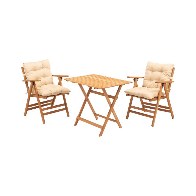 Set Tavolo e Sedie Bianco Crema 2 Posti Dimensione Seduta 46x43h89 cm, Dimensione Tavolo 80x60h74 cm - Roana