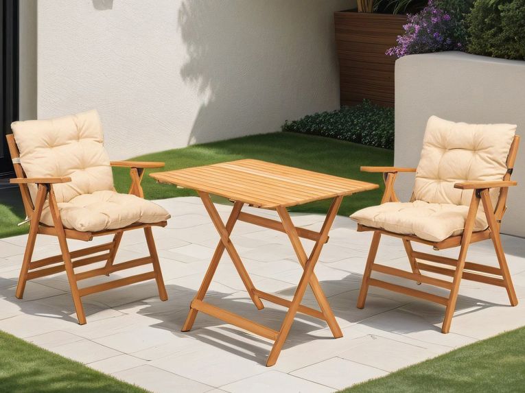 Set Tavolo e Sedie Bianco Crema 2 Posti Dimensione Seduta 46x43h89 cm, Dimensione Tavolo 80x60h74 cm - Roana