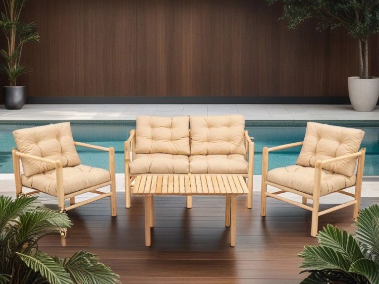 Set Tavolo e Sedie Bianco Crema 4 Posti Dimensione Seduta 110x51h86 cm, Dimensione Tavolo 135x75h74 cm - Frigento