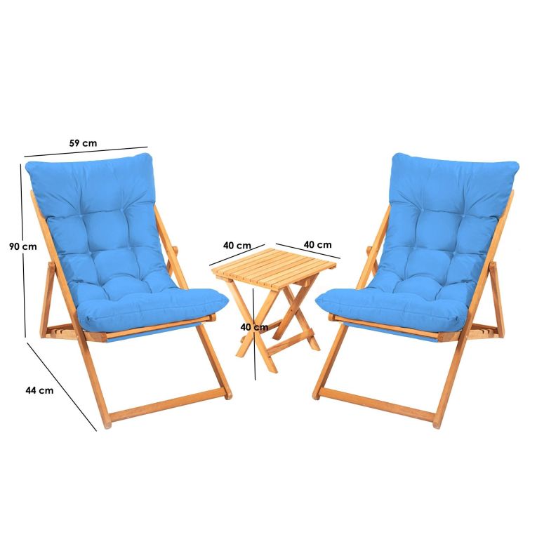 Set Tavolo e Sedie blu 2 Posti Dimensione Tavolo 40x40h40 cm, Dimensione Seduta 59x44h90 cm - Leni