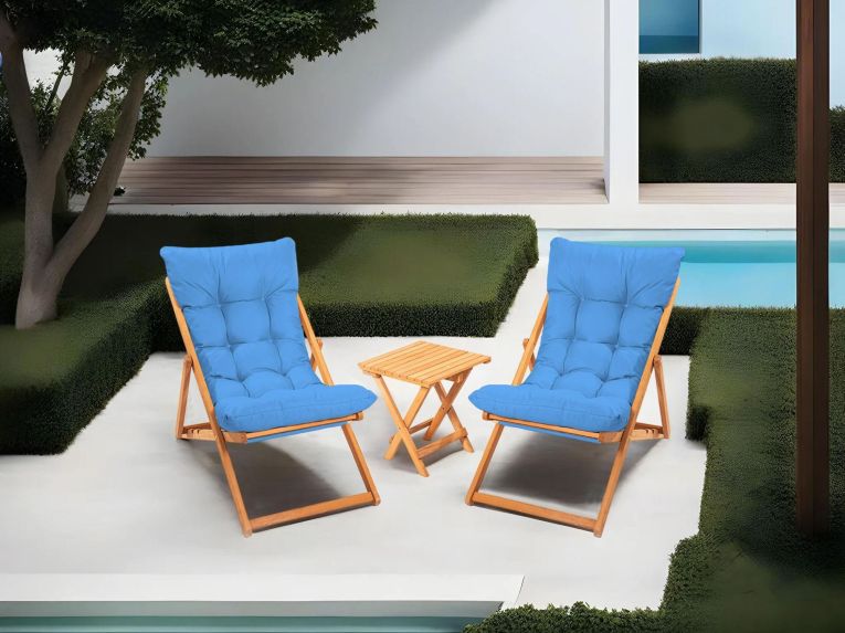 Set Tavolo e Sedie blu 2 Posti Dimensione Tavolo 40x40h40 cm, Dimensione Seduta 59x44h90 cm - Leni