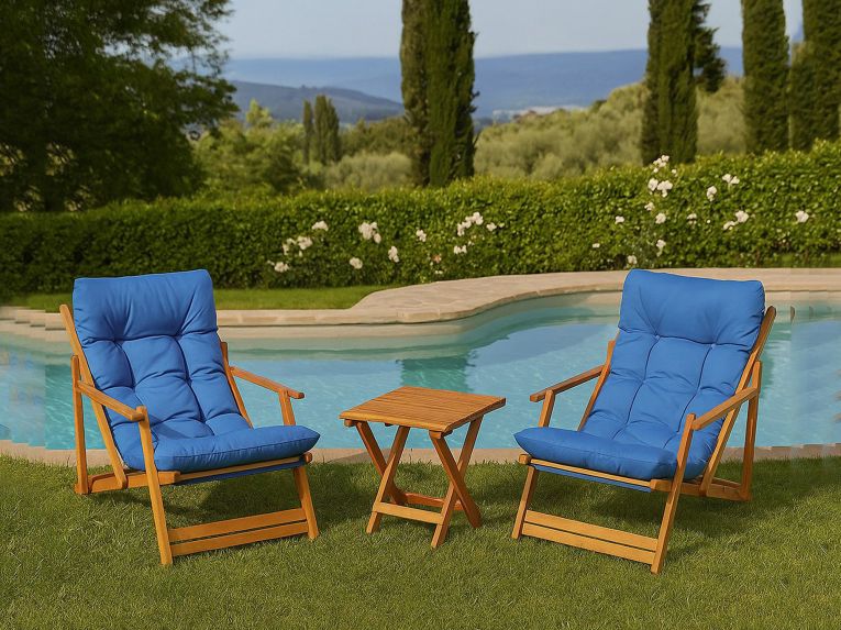 Set Tavolo e Sedie blu 2 Posti Dimensione Tavolo 40x40h40 cm, Dimensione Seduta 66x48h111 cm - Biagio