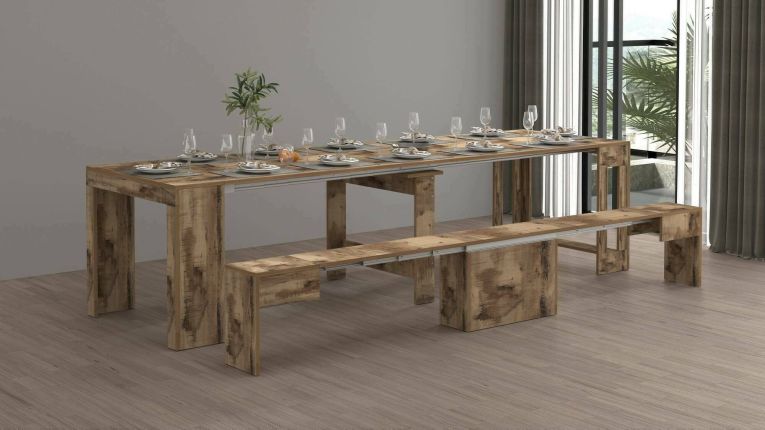Set tavolo e sedie Crispin, Composizione multiuso, Set con consolle e 1 panca allungabili, 100% Made in Italy, 66x25h45 cm, Acero
