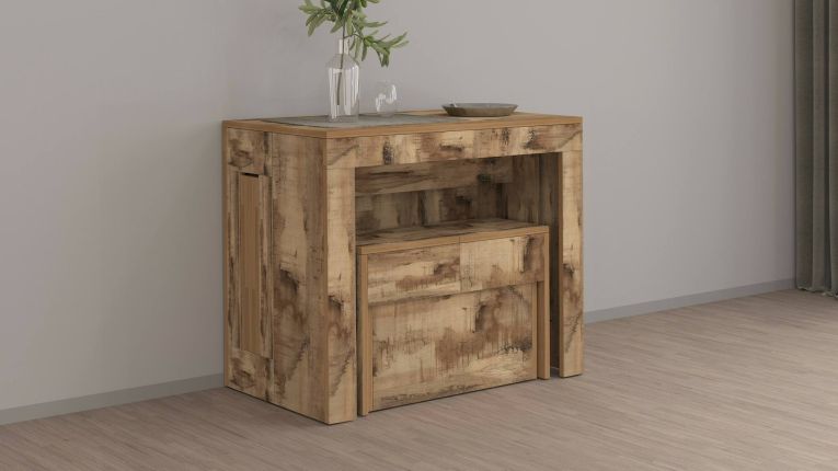 Set tavolo e sedie Crispin, Composizione multiuso, Set con consolle e 1 panca allungabili, 100% Made in Italy, 66x25h45 cm, Acero