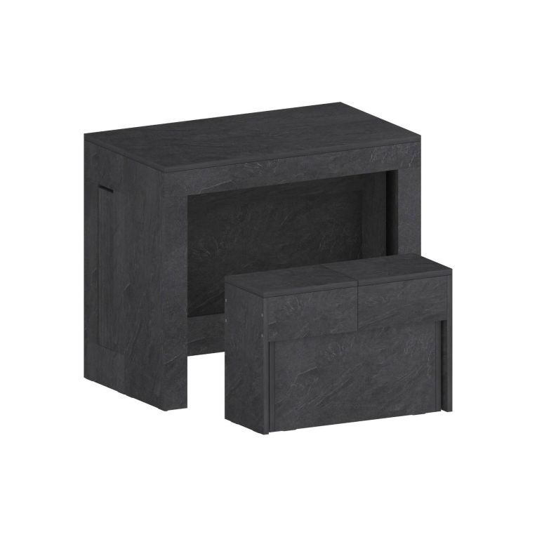 Set tavolo e sedie Crispin, Composizione multiuso, Set con consolle e 1 panca allungabili, 100% Made in Italy, 66x25h45 cm, Ardesia