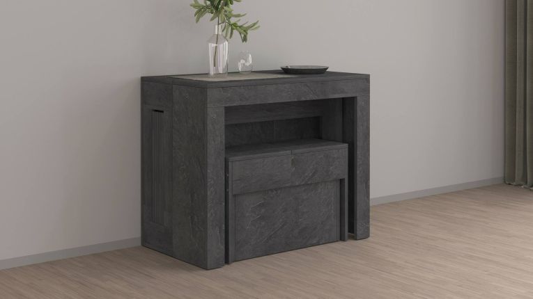 Set tavolo e sedie Crispin, Composizione multiuso, Set con consolle e 1 panca allungabili, 100% Made in Italy, 66x25h45 cm, Ardesia