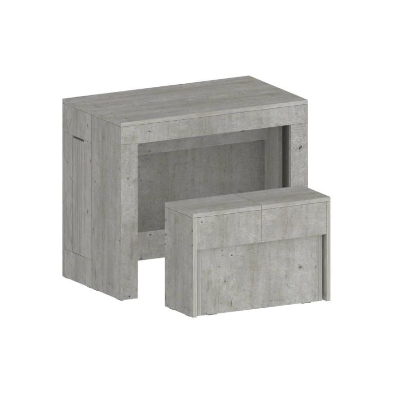 Set tavolo e sedie Crispin, Composizione multiuso, Set con consolle e 1 panca allungabili, 100% Made in Italy, 66x25h45 cm, Cemento