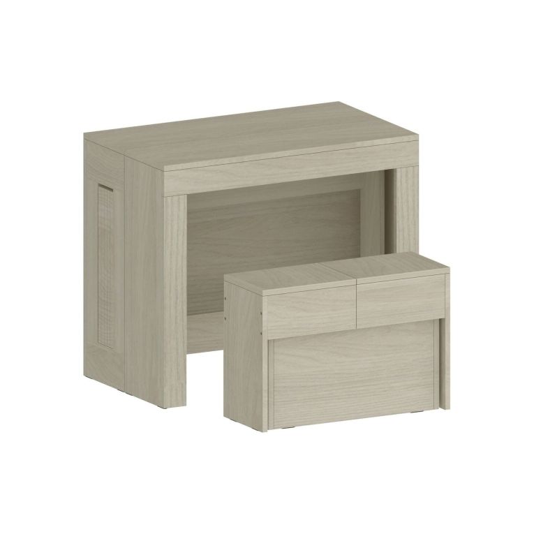 Set tavolo e sedie Crispin, Composizione multiuso, Set con consolle e 1 panca allungabili, 100% Made in Italy, 66x25h45 cm, Olmo