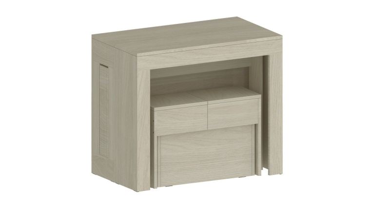 Set tavolo e sedie Crispin, Composizione multiuso, Set con consolle e 1 panca allungabili, 100% Made in Italy, 66x25h45 cm, Olmo