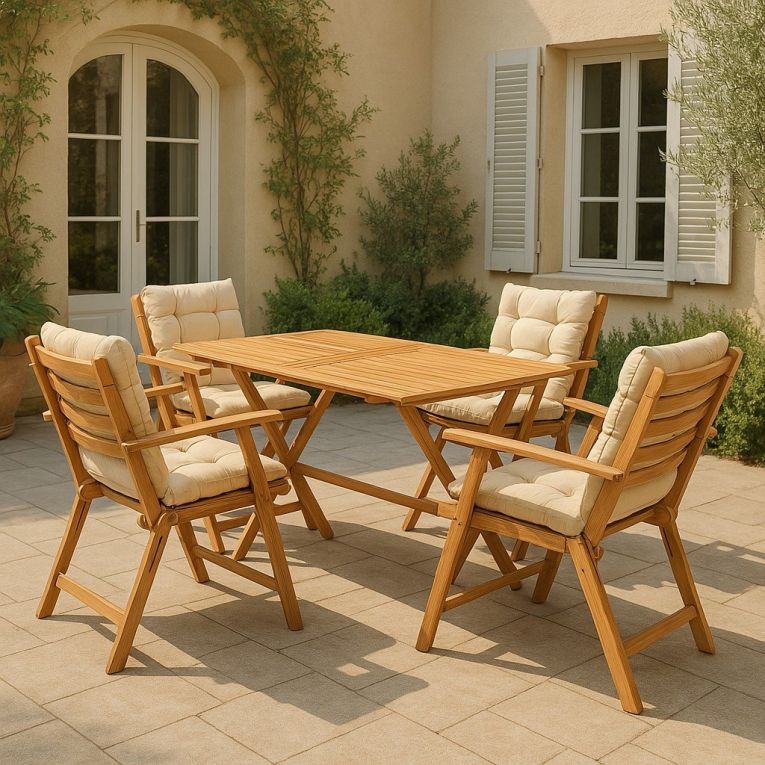 Set tavolo e sedie da esterno Astraforma, Salottino outdoor, Set da balcone o giardino, Composizione soggiorno per esterni, Crema