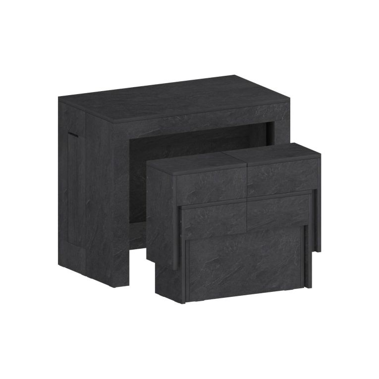 Set tavolo e sedie Eric, Composizione multiuso, Set con consolle e 2 panche allungabili, 100% Made in Italy, 66x25h45 cm, Ardesia