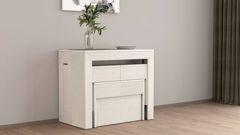 Set tavolo e sedie Eric, Composizione multiuso, Set con consolle e 2 panche allungabili, 100% Made in Italy, 66x25h45 cm, Bianco
