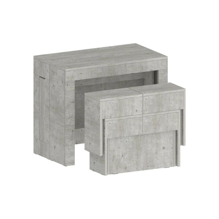 Set tavolo e sedie Eric, Composizione multiuso, Set con consolle e 2 panche allungabili, 100% Made in Italy, 66x25h45 cm, Cemento