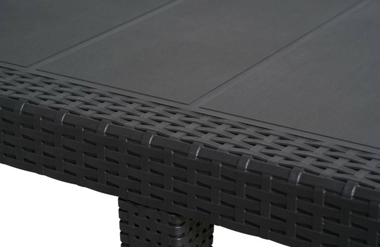 Set tavolo e sedie Manarola, Ripiano rettangolare allungabile da esterno con 4 sedie incluse, Tavolo e sedute da giardino effetto rattan, 100% Made in Italy, Antracite