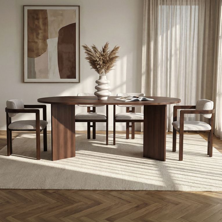 Set Tavolo e Sedie Marrone Bianco 6 Posti Sedie Effetto Bouclè, Dimensione Seduta 54x54h76 cm - Noharoha