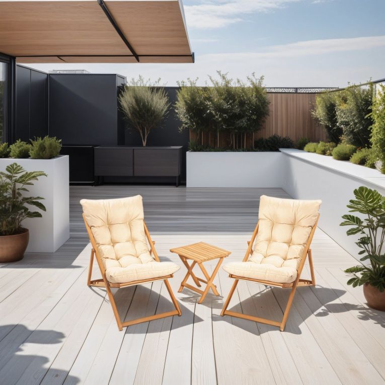 Set Tavolo e Sedie Marrone Bianco Crema 2 Posti Dimensione Seduta 59x44h90 cm, Dimensione Tavolo 40x40h40 cm - Leni