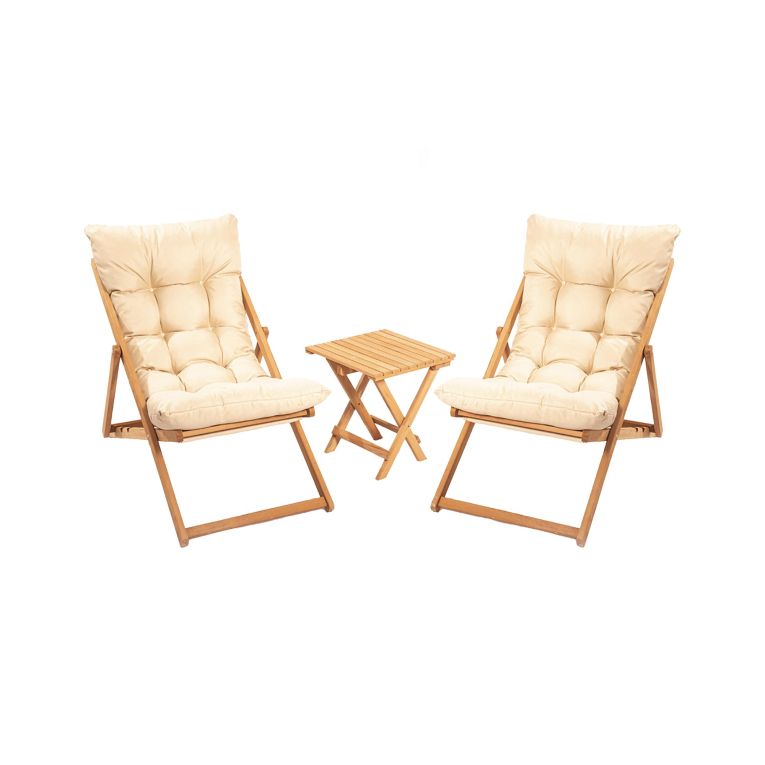 Set Tavolo e Sedie Marrone Bianco Crema 2 Posti Dimensione Seduta 59x44h90 cm, Dimensione Tavolo 40x40h40 cm - Leni