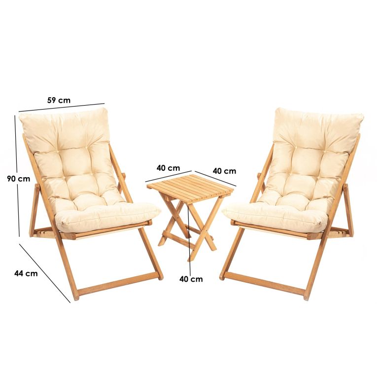 Set Tavolo e Sedie Marrone Bianco Crema 2 Posti Dimensione Seduta 59x44h90 cm, Dimensione Tavolo 40x40h40 cm - Leni