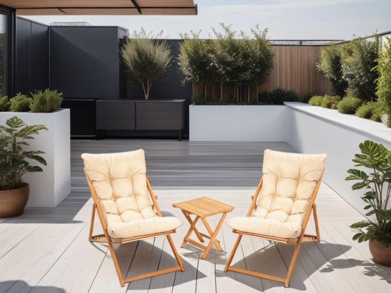 Set Tavolo e Sedie Marrone Bianco Crema 2 Posti Dimensione Seduta 59x44h90 cm, Dimensione Tavolo 40x40h40 cm - Leni