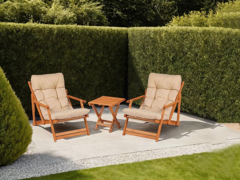 Set Tavolo e Sedie Marrone Bianco Crema 2 Posti Dimensione Seduta 66x48h114 cm, Dimensione Tavolo 40x40h40 cm - Biagio