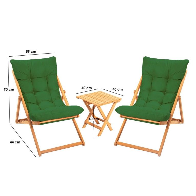 Set Tavolo e Sedie Verde 2 Posti Dimensione Tavolo 40x40h40 cm, Dimensione Seduta 59x44h90 cm - Leni