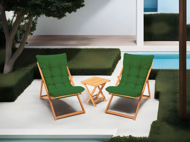 Set Tavolo e Sedie Verde 2 Posti Dimensione Tavolo 40x40h40 cm, Dimensione Seduta 59x44h90 cm - Leni