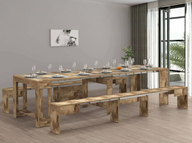 Set tavolo estensibile e 2 panche estensibili acero 12 posti - Auditore