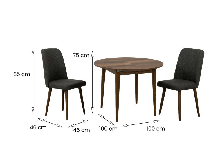 Set tavolo rotondo allungabile e 2 sedie imbottite - Bee