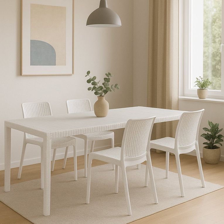 Set terrazzo tavolo estensibile 10 posti e 4 sedie bianco - Cortanze