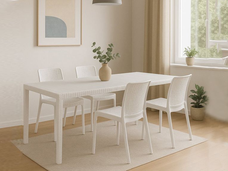 Set terrazzo tavolo estensibile 10 posti e 4 sedie bianco - Cortanze