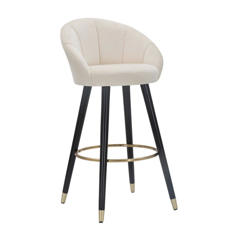 Sgabello Bianco Crema Nero Imbottito Rivestimento in Velluto 55x56x104h cm, Materiale Struttura in Tessuto - Huanca