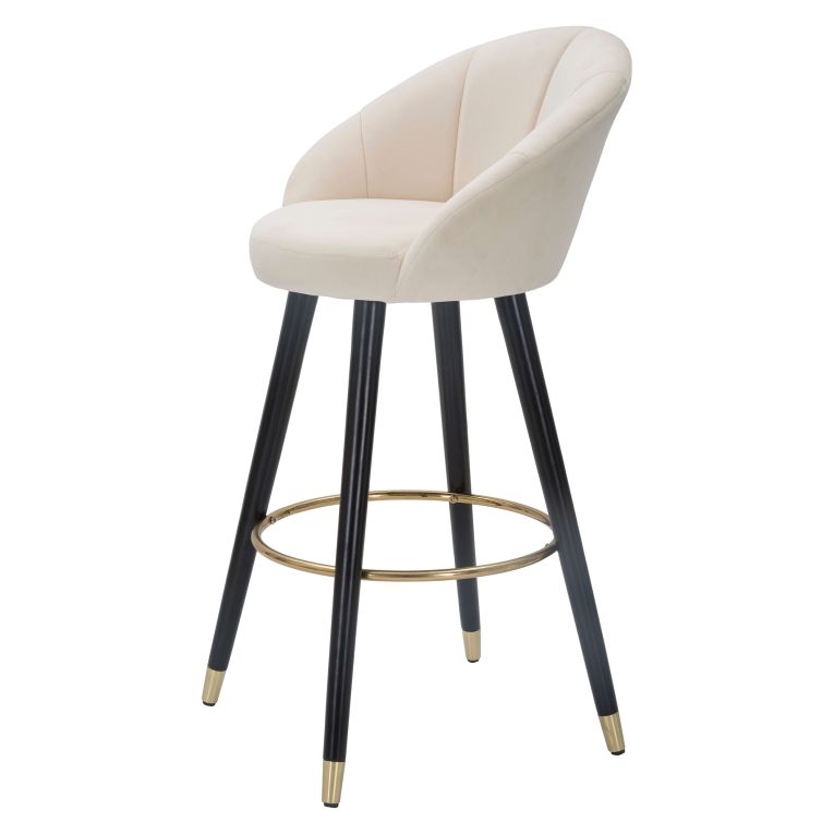 Sgabello Bianco Crema Nero Imbottito Rivestimento in Velluto 55x56x104h cm, Materiale Struttura in Tessuto - Huanca