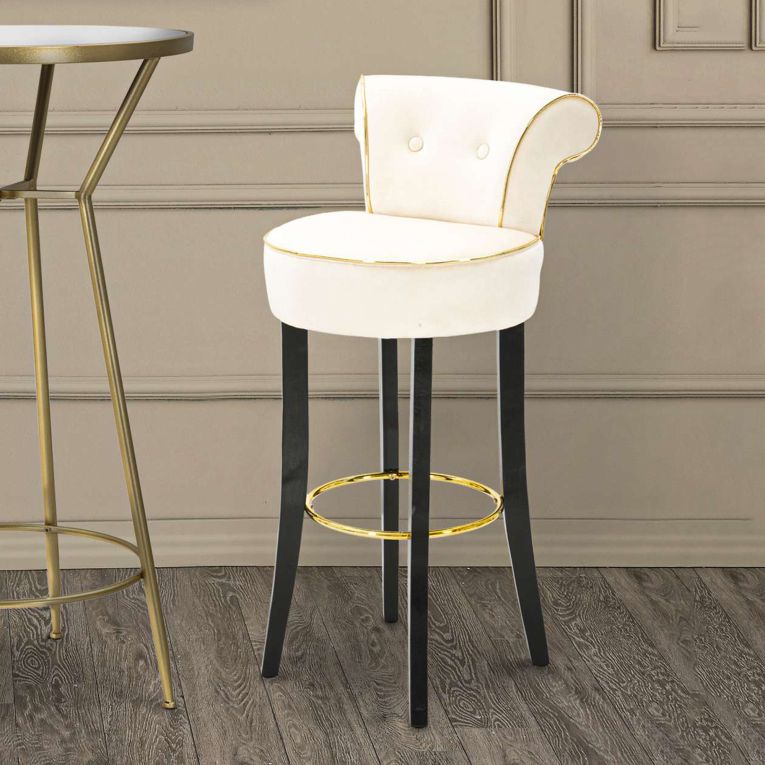 Sgabello Bianco Crema Nero Rivestimento in Velluto Imbottito 46x48x96h cm, Sfumatura Colore Seduta Crema - Tupiza