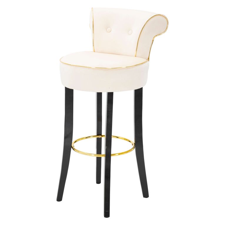 Sgabello Bianco Crema Nero Rivestimento in Velluto Imbottito 46x48x96h cm, Sfumatura Colore Seduta Crema - Tupiza