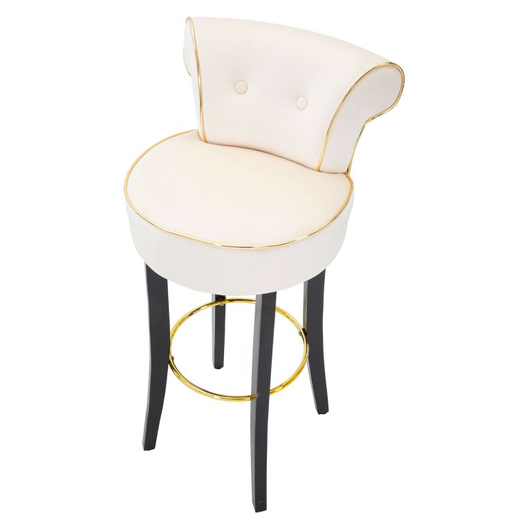 Sgabello Bianco Crema Nero Rivestimento in Velluto Imbottito 46x48x96h cm, Sfumatura Colore Seduta Crema - Tupiza