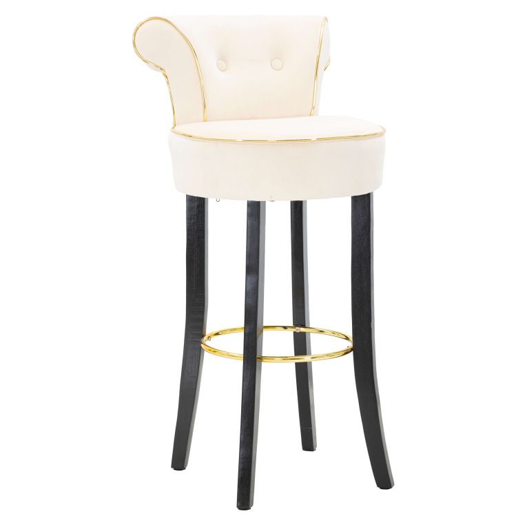 Sgabello Bianco Crema Nero Rivestimento in Velluto Imbottito 46x48x96h cm, Sfumatura Colore Seduta Crema - Tupiza