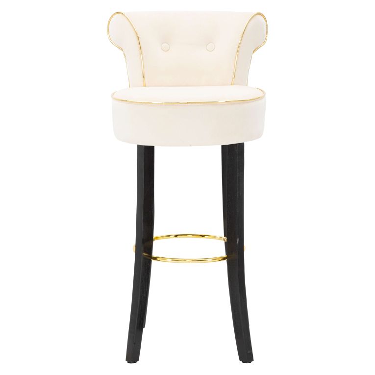 Sgabello Bianco Crema Nero Rivestimento in Velluto Imbottito 46x48x96h cm, Sfumatura Colore Seduta Crema - Tupiza