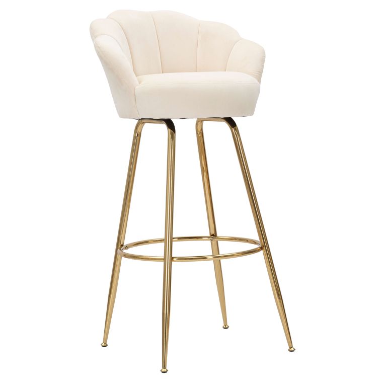 Sgabello Bianco Crema oro Imbottito Rivestimento in Velluto 55x53x110h cm, Altezza Seduta 85 cm - Tequis