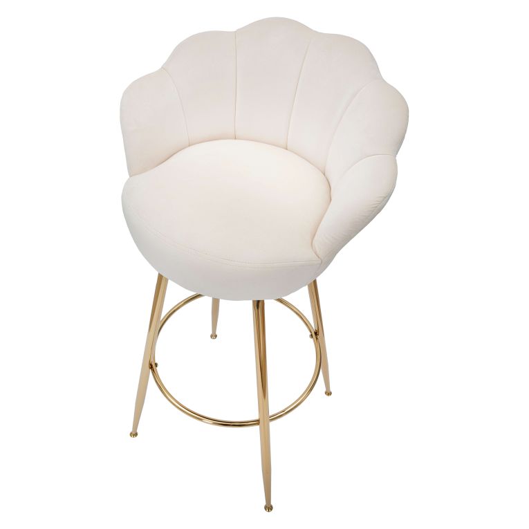 Sgabello Bianco Crema oro Imbottito Rivestimento in Velluto 55x53x110h cm, Altezza Seduta 85 cm - Tequis