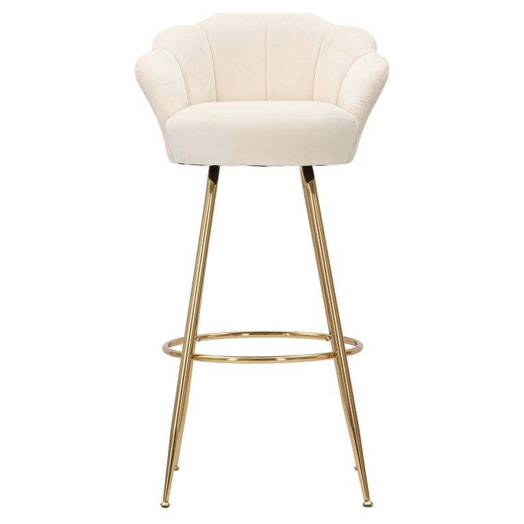 Sgabello Bianco Crema oro Imbottito Rivestimento in Velluto 55x53x110h cm, Altezza Seduta 85 cm - Tequis