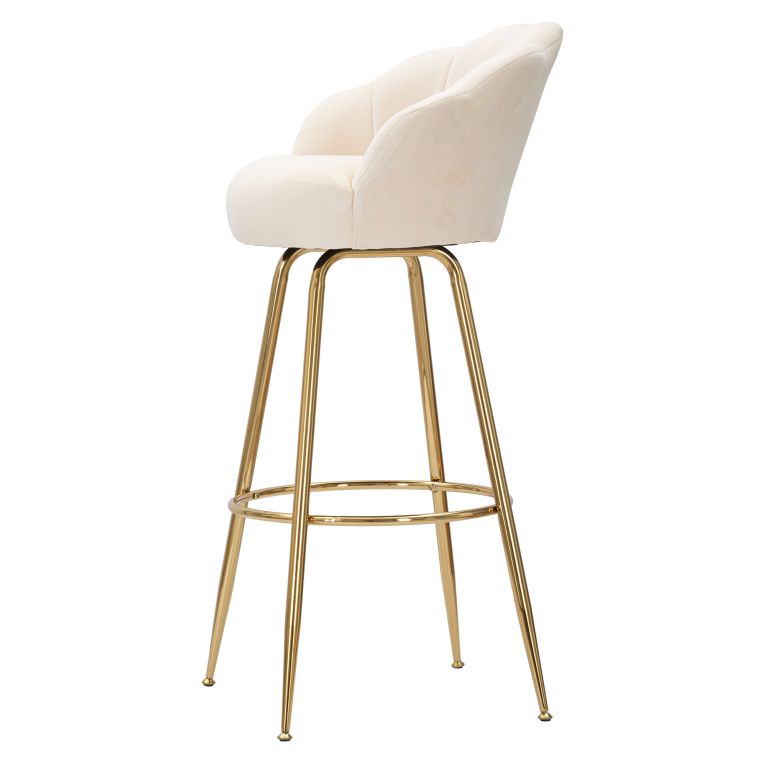 Sgabello Bianco Crema oro Imbottito Rivestimento in Velluto 55x53x110h cm, Altezza Seduta 85 cm - Tequis
