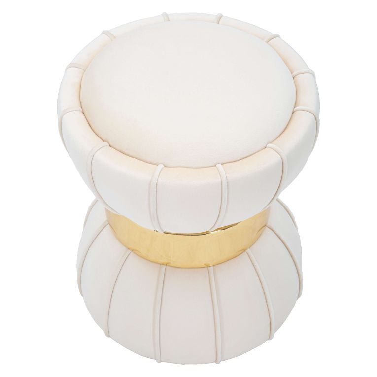 Sgabello Bianco Crema oro Rivestimento in Velluto Imbottito 40x40x44h cm, Sfumatura Colore Seduta Crema - Samaip