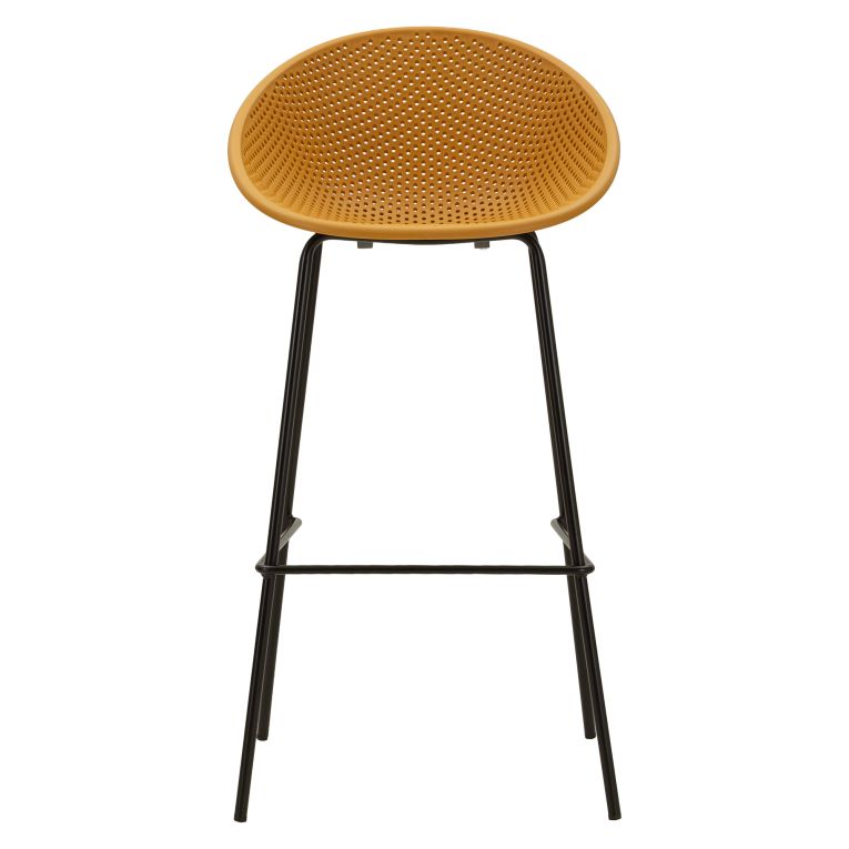 Sgabello Giallo Senape Nero set da 2 Indoor-outdoor Seduta Traforata Altezza Seduta 75 cm 51x82x58h cm, Materiale Struttura in Metallo - Trong