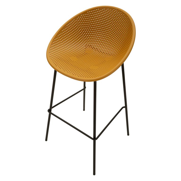 Sgabello Giallo Senape Nero set da 2 Indoor-outdoor Seduta Traforata Altezza Seduta 75 cm 51x82x58h cm, Materiale Struttura in Metallo - Trong