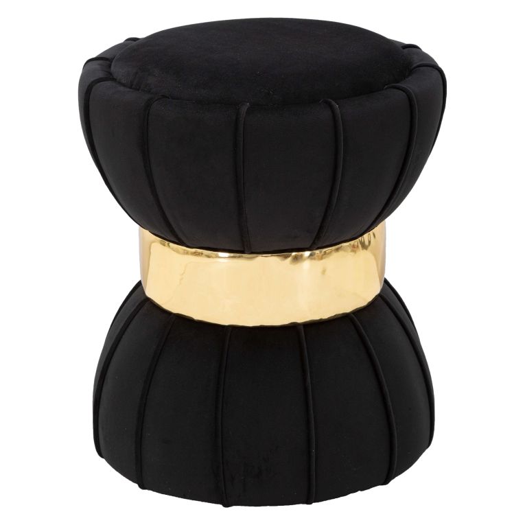 Sgabello Nero oro Imbottito Rivestimento in Velluto 40x40x44h cm, Materiale Struttura in Legno - Samaip