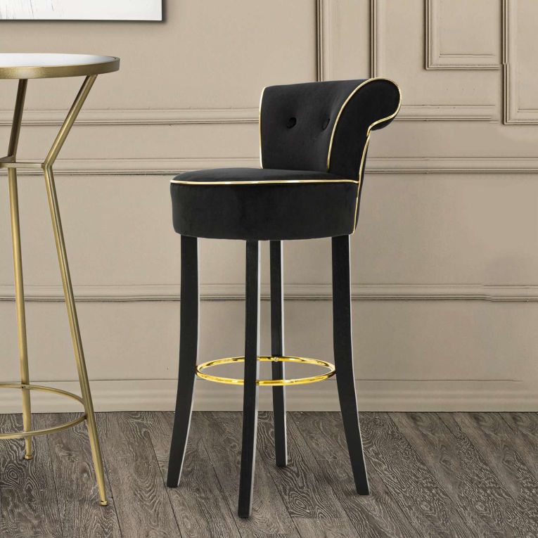 Sgabello Nero oro Imbottito Rivestimento in Velluto 46x48x96h cm, Materiale Struttura in Legno - Tupiza