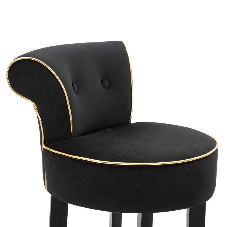 Sgabello Nero oro Imbottito Rivestimento in Velluto 46x48x96h cm, Materiale Struttura in Legno - Tupiza